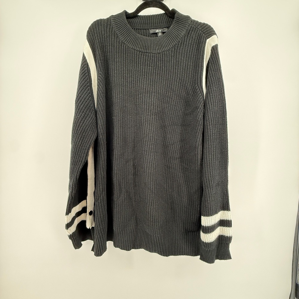 Ellos Sweater Women 3X 30/32 Black White Stripe Button Side Ribbed Knit Pullover